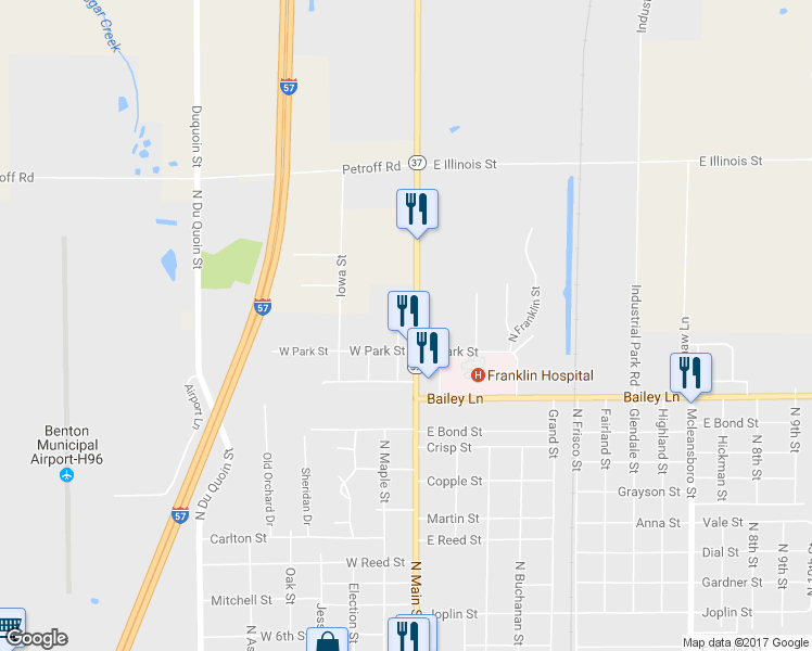 map of restaurants, bars, coffee shops, grocery stores, and more near 3 Short Street in Benton
