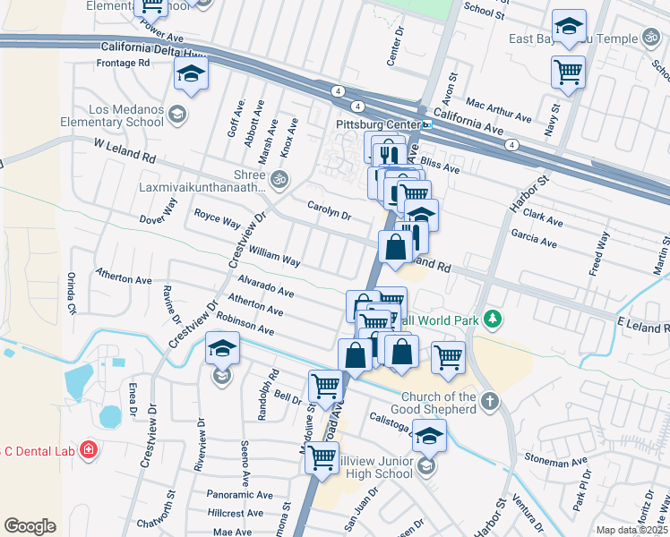 map of restaurants, bars, coffee shops, grocery stores, and more near 34 William Way in Pittsburg
