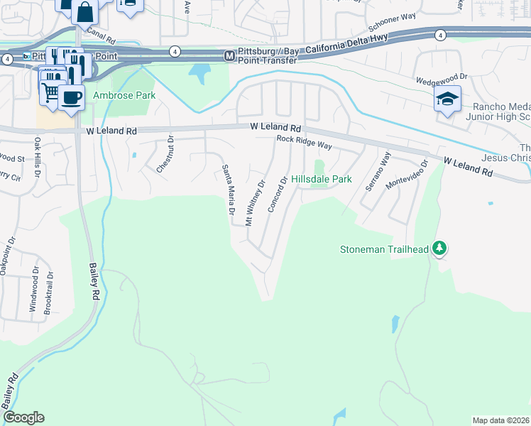 map of restaurants, bars, coffee shops, grocery stores, and more near 2256 Concord Drive in Pittsburg