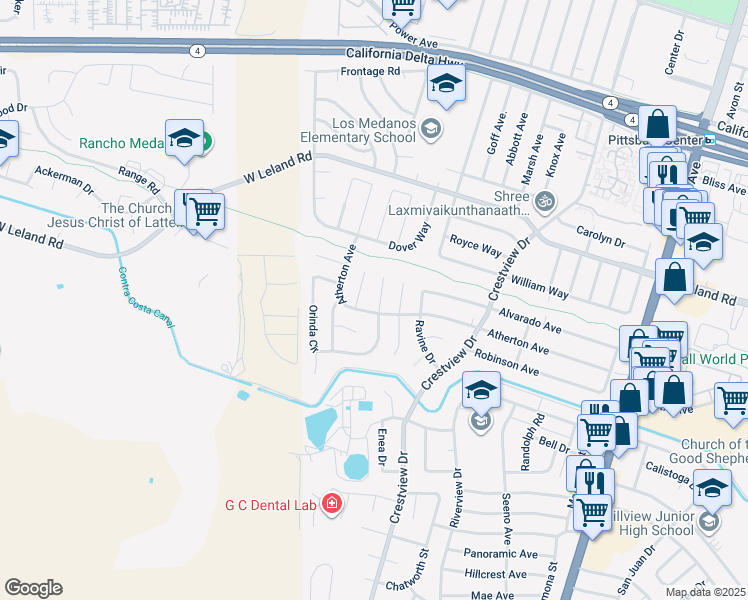 map of restaurants, bars, coffee shops, grocery stores, and more near 15 Orinda Ct in Pittsburg