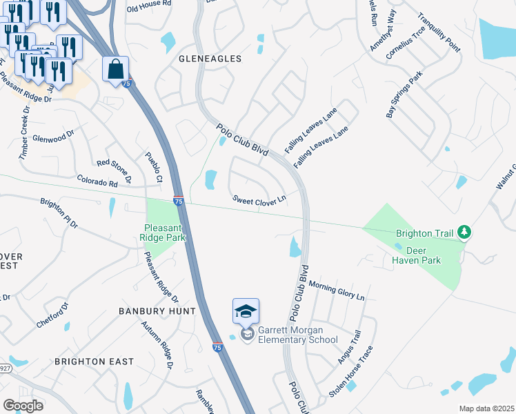 map of restaurants, bars, coffee shops, grocery stores, and more near 3356 Sweet Clover Lane in Lexington