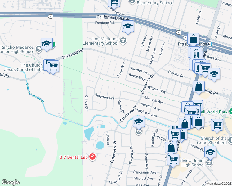 map of restaurants, bars, coffee shops, grocery stores, and more near 14 San Carlos Court in Pittsburg