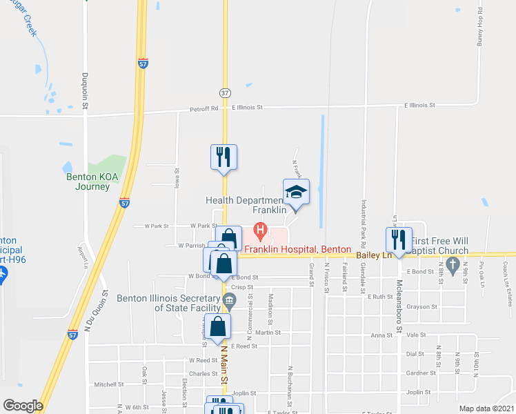 map of restaurants, bars, coffee shops, grocery stores, and more near 1409 North Lincoln Drive in Benton