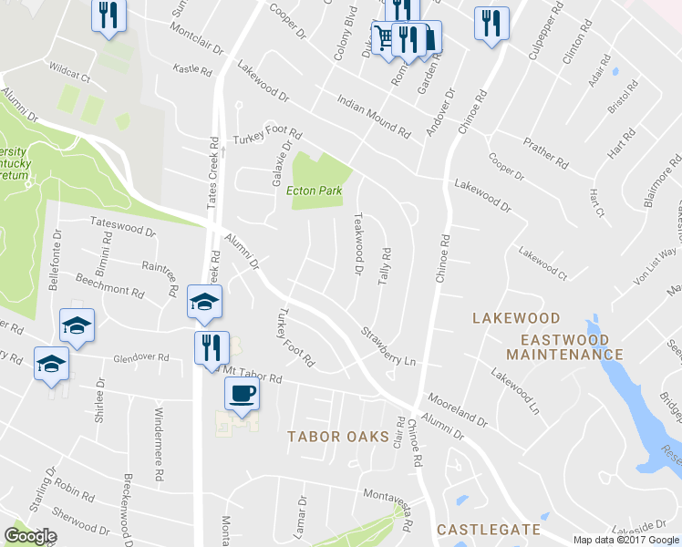 map of restaurants, bars, coffee shops, grocery stores, and more near 609 Centennial Ln in Lexington