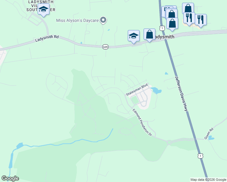 map of restaurants, bars, coffee shops, grocery stores, and more near 18307 Signature Way in Ruther Glen
