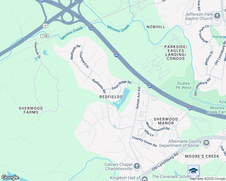 map of restaurants, bars, coffee shops, grocery stores, and more near 877 Swan Ridge Road in Charlottesville