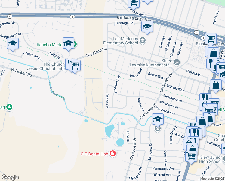 map of restaurants, bars, coffee shops, grocery stores, and more near 373 Atherton Avenue in Pittsburg