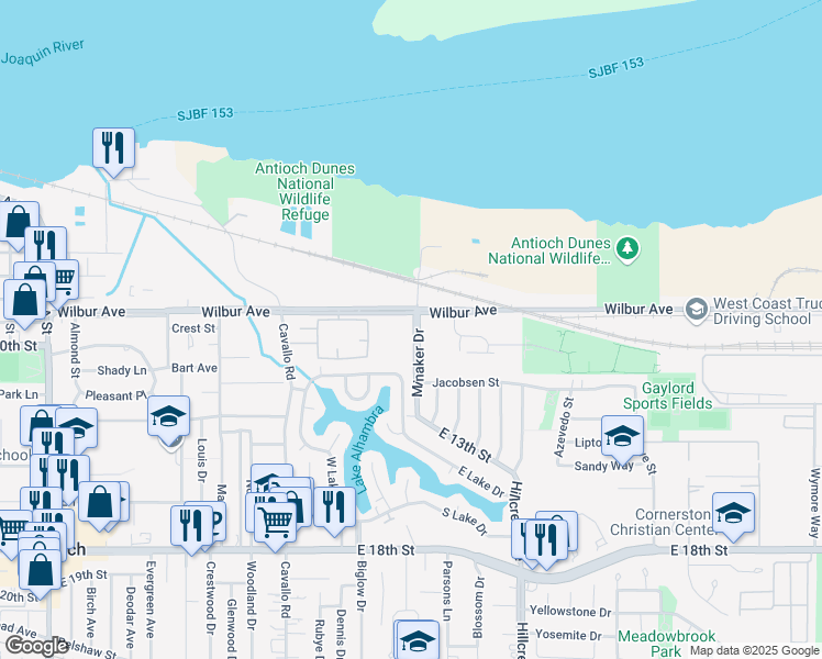 map of restaurants, bars, coffee shops, grocery stores, and more near 912 Minaker Drive in Antioch