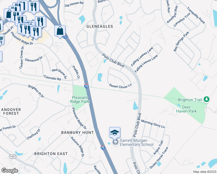 map of restaurants, bars, coffee shops, grocery stores, and more near 3328 Sweet Clover Lane in Lexington