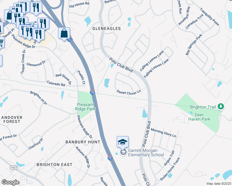 map of restaurants, bars, coffee shops, grocery stores, and more near 3328 Sweet Clover Lane in Lexington