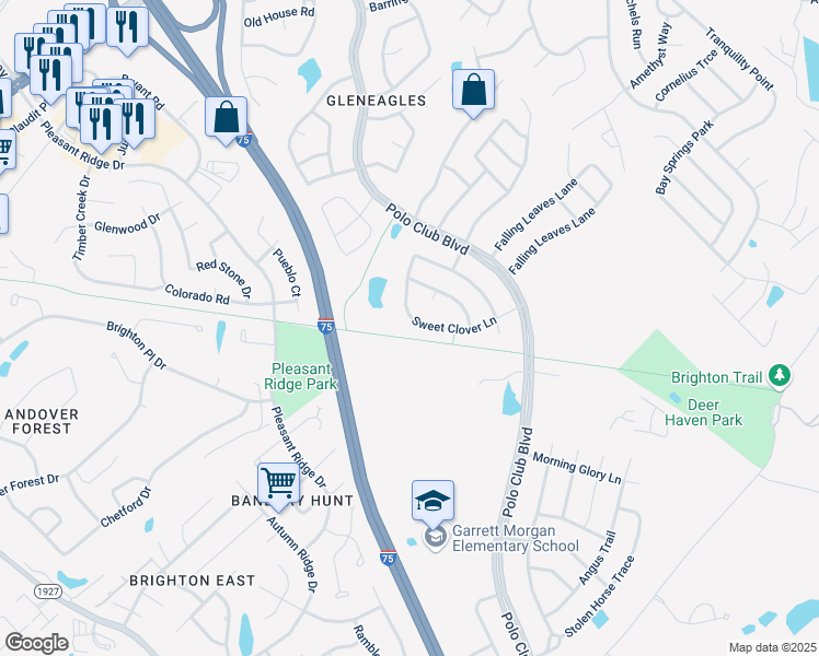 map of restaurants, bars, coffee shops, grocery stores, and more near 3328 Sweet Clover Lane in Lexington