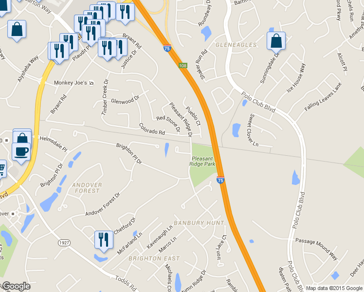 map of restaurants, bars, coffee shops, grocery stores, and more near 1305 Wakehurst Court in Lexington