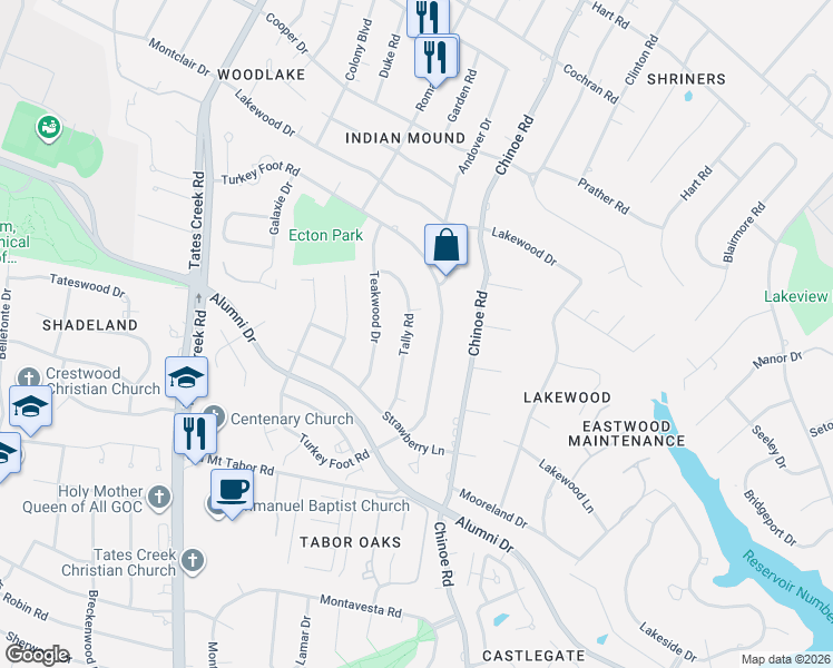 map of restaurants, bars, coffee shops, grocery stores, and more near 1036 Turkey Foot Road in Lexington