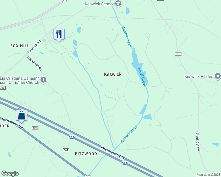 map of restaurants, bars, coffee shops, grocery stores, and more near Wood Lane in Charlottesville
