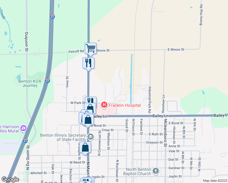 map of restaurants, bars, coffee shops, grocery stores, and more near 1400-1412 North Della Street in Benton