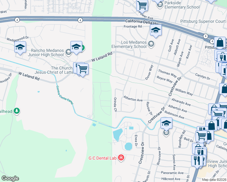 map of restaurants, bars, coffee shops, grocery stores, and more near 22 Orinda Circle in Pittsburg