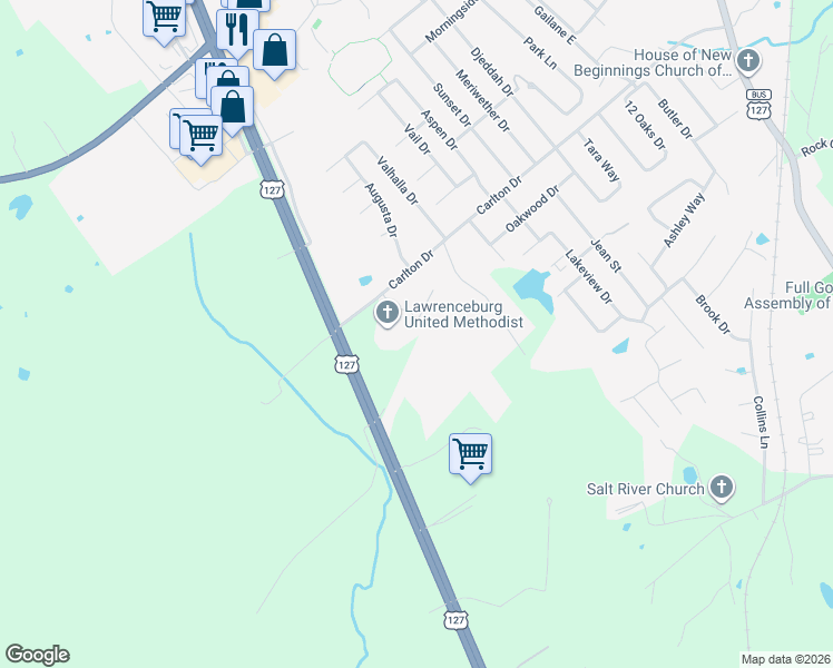 map of restaurants, bars, coffee shops, grocery stores, and more near 1018 Stonecrest Court in Lawrenceburg