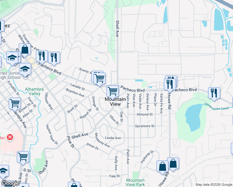 map of restaurants, bars, coffee shops, grocery stores, and more near in Martinez