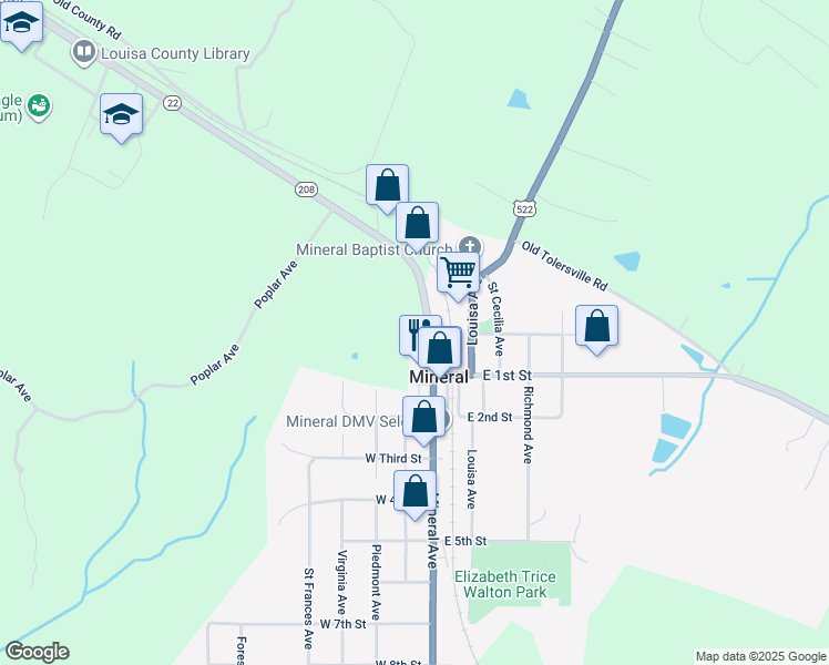 map of restaurants, bars, coffee shops, grocery stores, and more near 101 Mineral Avenue in Mineral
