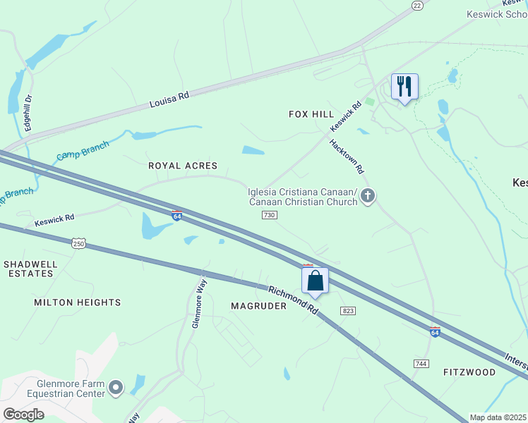 map of restaurants, bars, coffee shops, grocery stores, and more near 1040 East Keswick Drive in Keswick