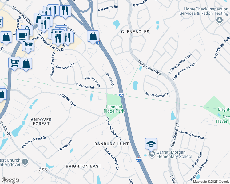 map of restaurants, bars, coffee shops, grocery stores, and more near 3433 Pueblo Court in Lexington