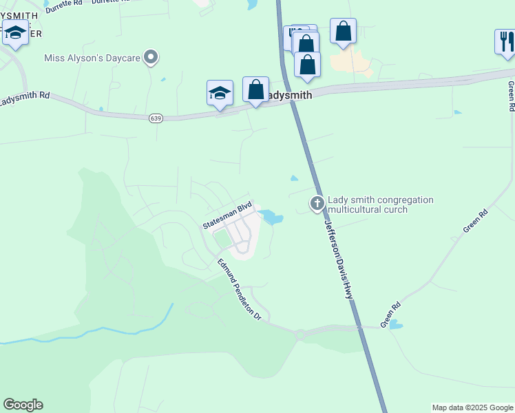 map of restaurants, bars, coffee shops, grocery stores, and more near 18279 Democracy Avenue in Ruther Glen