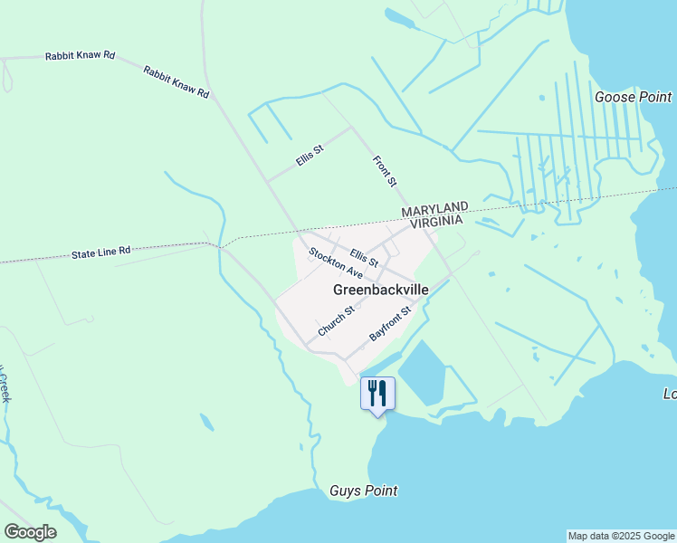 map of restaurants, bars, coffee shops, grocery stores, and more near 39077 Church Street in Greenbackville