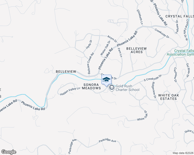 map of restaurants, bars, coffee shops, grocery stores, and more near 16270 Hidden Valley Road in Sonora