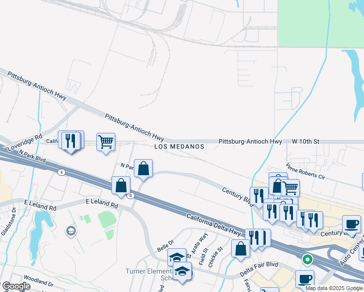 map of restaurants, bars, coffee shops, grocery stores, and more near 2750 California Avenue in Pittsburg