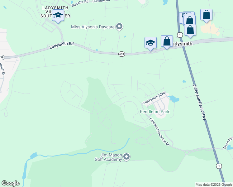 map of restaurants, bars, coffee shops, grocery stores, and more near 18159 Miss Clara Lane in Ruther Glen