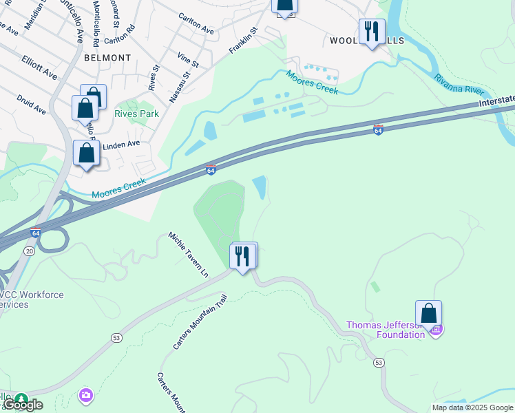 map of restaurants, bars, coffee shops, grocery stores, and more near 894 Jefferson Lake Drive in Charlottesville