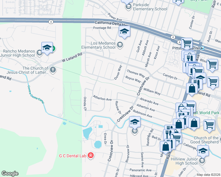 map of restaurants, bars, coffee shops, grocery stores, and more near 14 San Carlos Court in Pittsburg