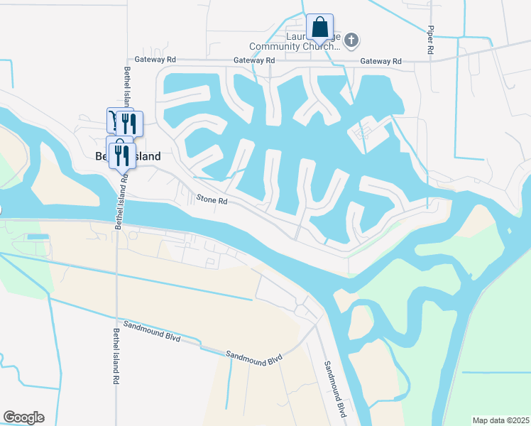 map of restaurants, bars, coffee shops, grocery stores, and more near Delta Coves Drive in Oakley
