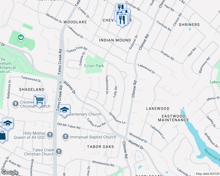 map of restaurants, bars, coffee shops, grocery stores, and more near 617 Tally Road in Lexington