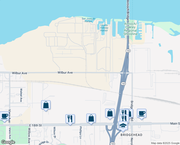 map of restaurants, bars, coffee shops, grocery stores, and more near 3201 Wilbur Avenue in Antioch