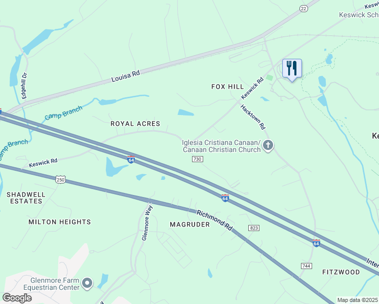 map of restaurants, bars, coffee shops, grocery stores, and more near 1020 East Keswick Drive in Keswick