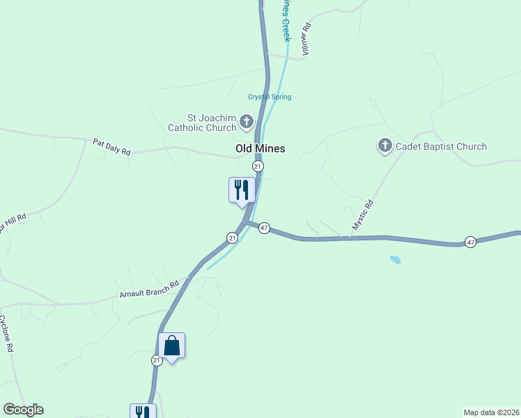 map of restaurants, bars, coffee shops, grocery stores, and more near 10033 State Highway 47 in Cadet