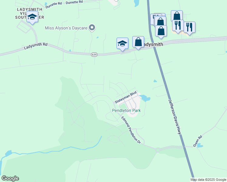 map of restaurants, bars, coffee shops, grocery stores, and more near 7210 Senate Way in Ruther Glen