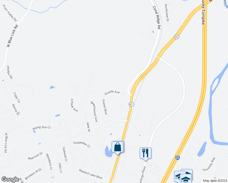 map of restaurants, bars, coffee shops, grocery stores, and more near 276 Granite Avenue in Shepherdsville