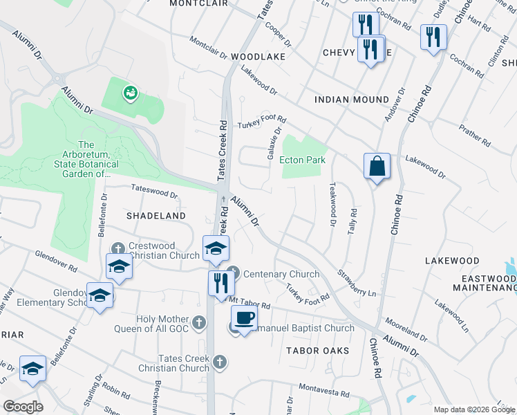 map of restaurants, bars, coffee shops, grocery stores, and more near 912 The Curtilage in Lexington