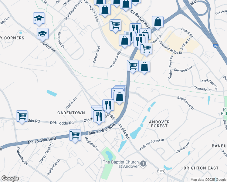 map of restaurants, bars, coffee shops, grocery stores, and more near 3050 Helmsdale Place in Lexington