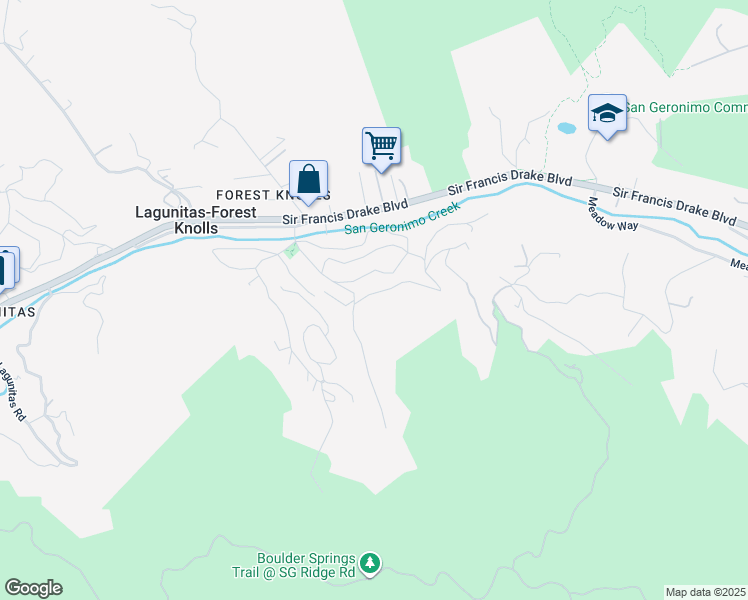 map of restaurants, bars, coffee shops, grocery stores, and more near 0 Candelero Avenue in Lagunitas-Forest Knolls
