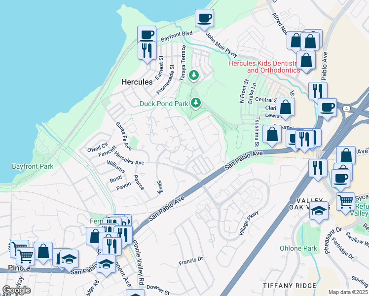 map of restaurants, bars, coffee shops, grocery stores, and more near in Rodeo