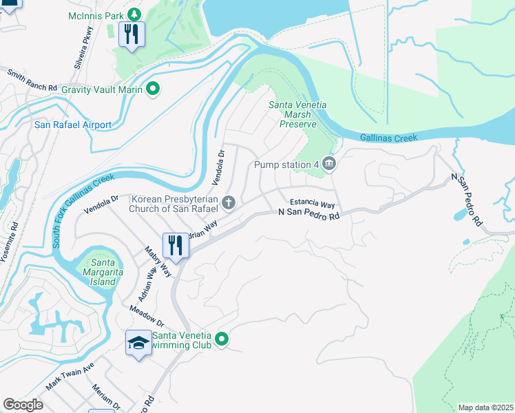 map of restaurants, bars, coffee shops, grocery stores, and more near 10 Labrea Way in San Rafael