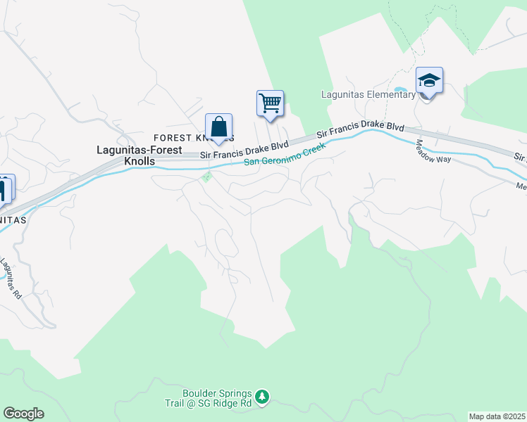 map of restaurants, bars, coffee shops, grocery stores, and more near 0 Candelero Avenue in Lagunitas-Forest Knolls