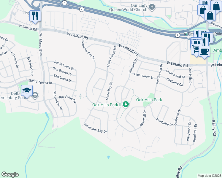 map of restaurants, bars, coffee shops, grocery stores, and more near 2327 Maho Bay Circle in Pittsburg