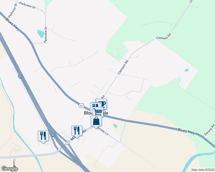 map of restaurants, bars, coffee shops, grocery stores, and more near 251 Clement Road in Bloomsdale