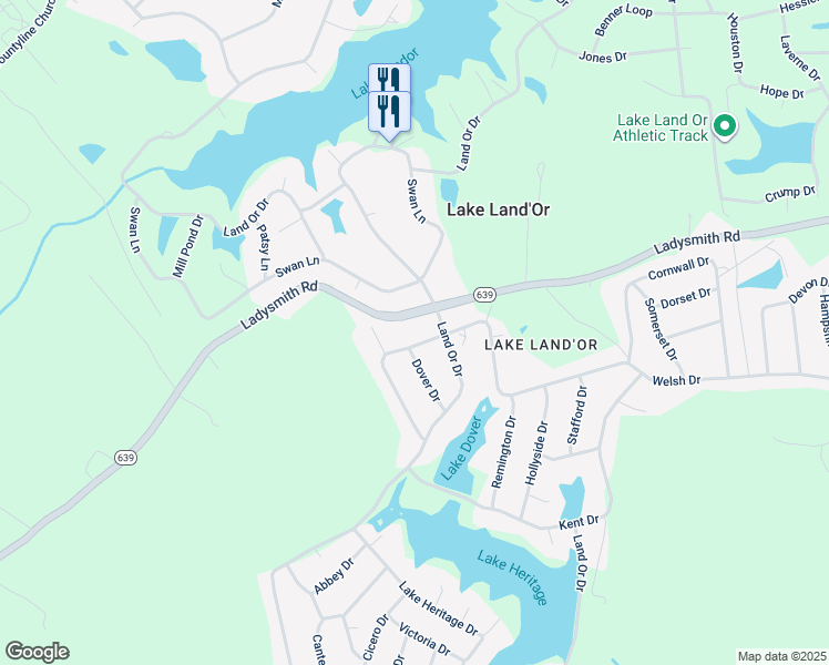 map of restaurants, bars, coffee shops, grocery stores, and more near 530 Welsh Drive in Ruther Glen