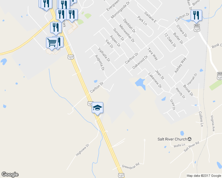 map of restaurants, bars, coffee shops, grocery stores, and more near 1031 Stonecrest Court in Lawrenceburg