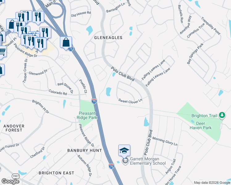 map of restaurants, bars, coffee shops, grocery stores, and more near 3280 Sweet Clover Lane in Lexington